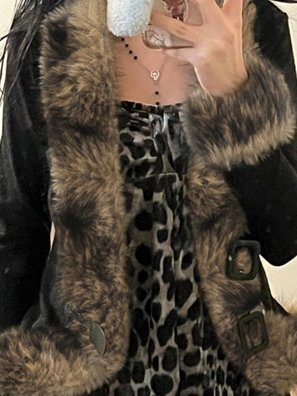 EMMIOL Jacke mit Patchwork-Schnalle aus Kunstpelz