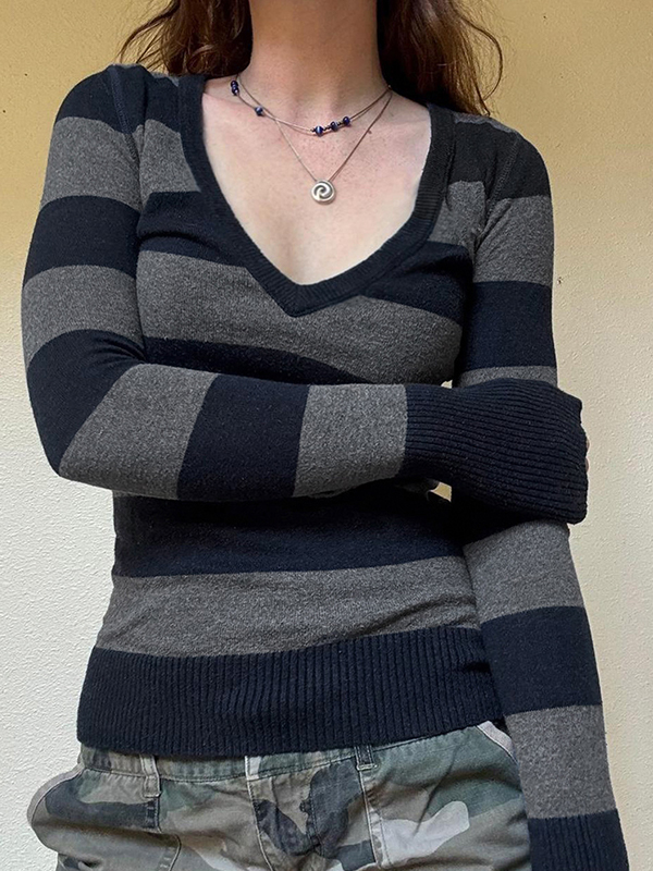 EMMIOL Vintage Striped Color-Block Long Sleeve