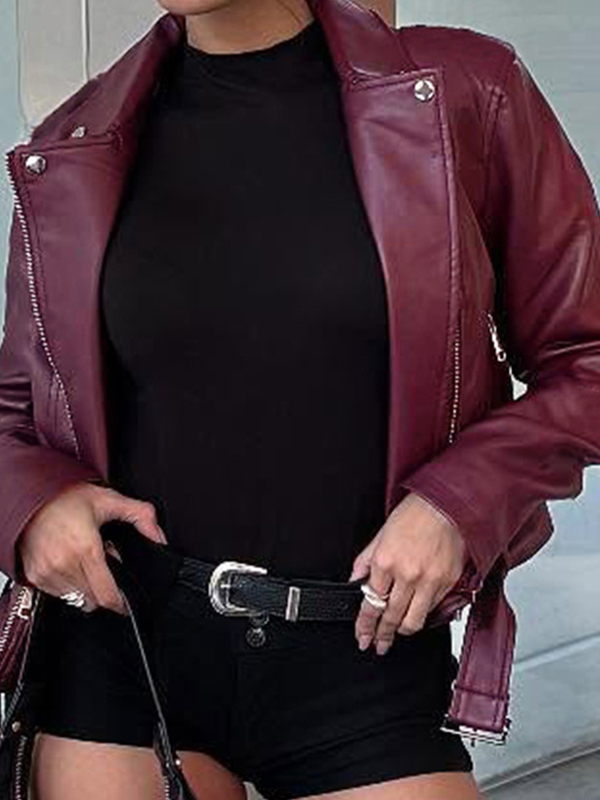 EMMIOL Lederjacke mit Patchwork-Reißverschluss