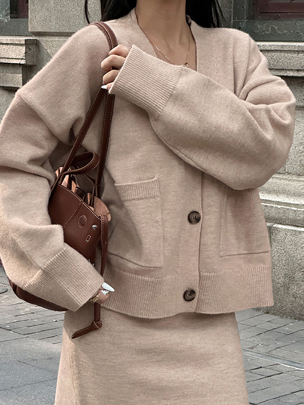 EMMIOL Cárdigan con bolsillo y cuello en V