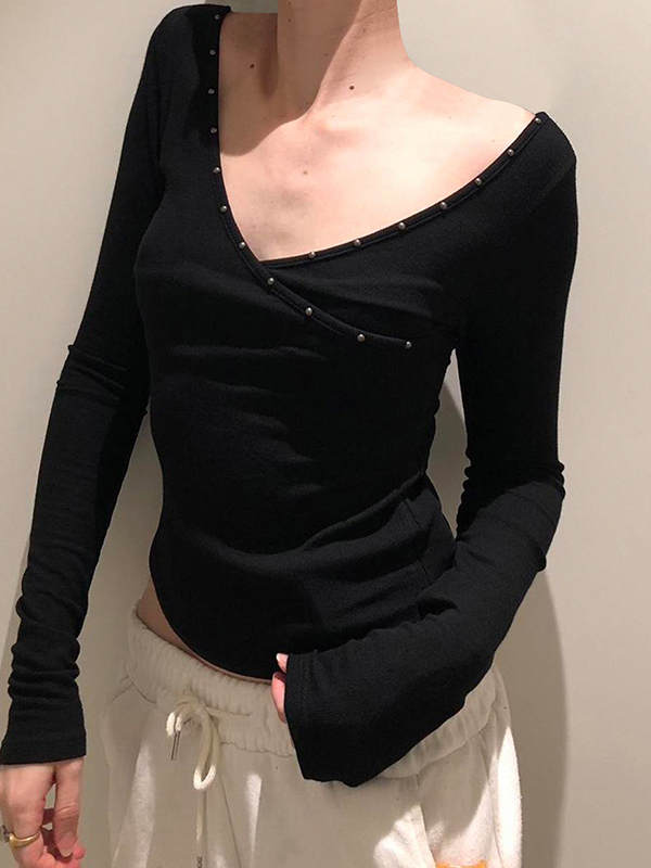 EMMIOL Basic Solid Color Cross Long Sleeve