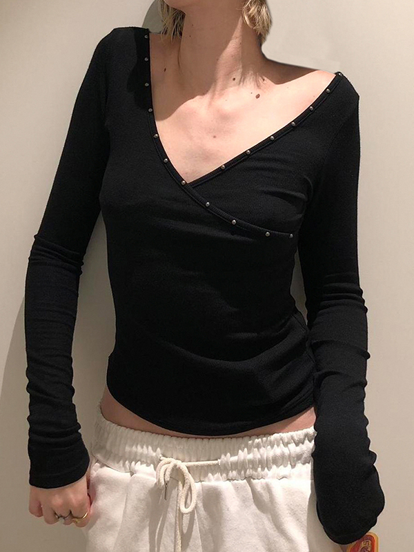 EMMIOL Basic Solid Color Cross Long Sleeve