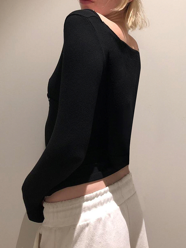 EMMIOL Basic Solid Color Cross Long Sleeve