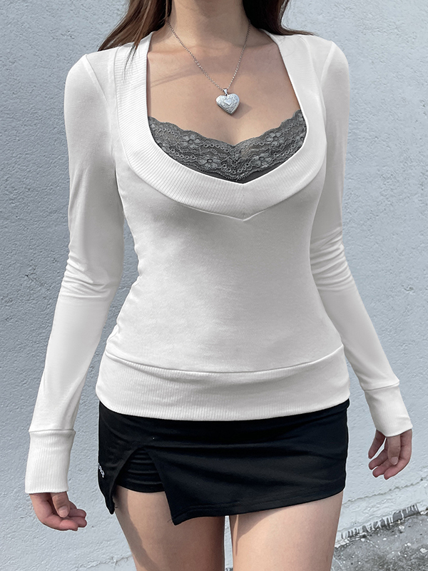 EMMIOL Lace Patchwork With Color Block Long Sleeve