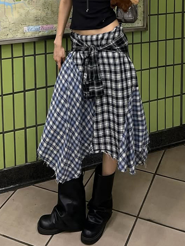 EMMIOL Falda larga de patchwork a cuadros