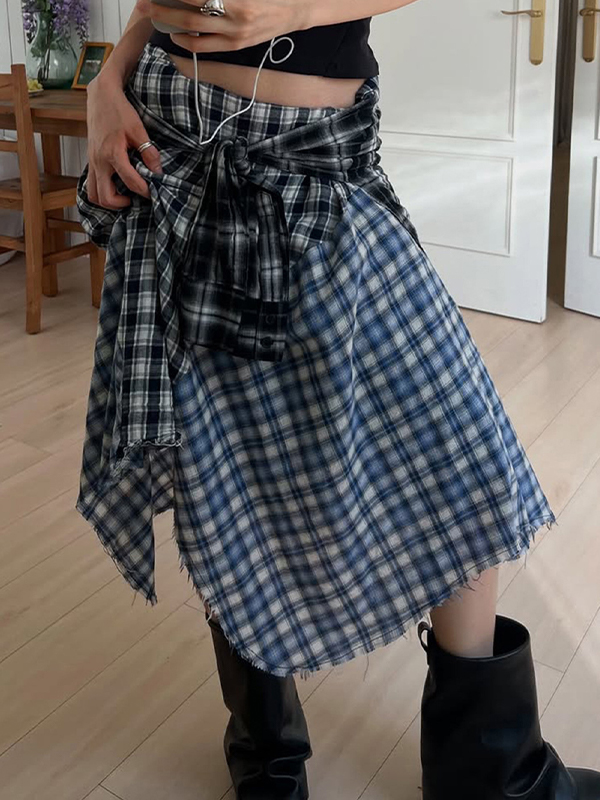 EMMIOL Falda larga de patchwork a cuadros