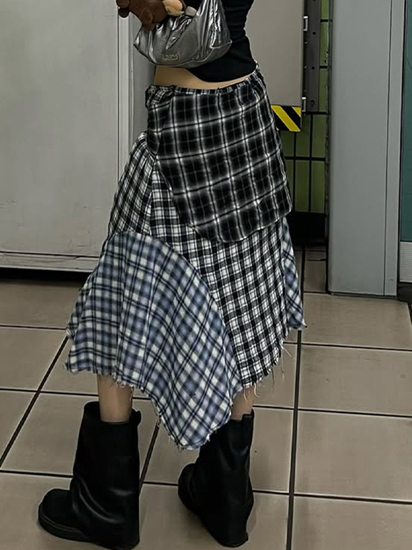 EMMIOL Falda larga de patchwork a cuadros