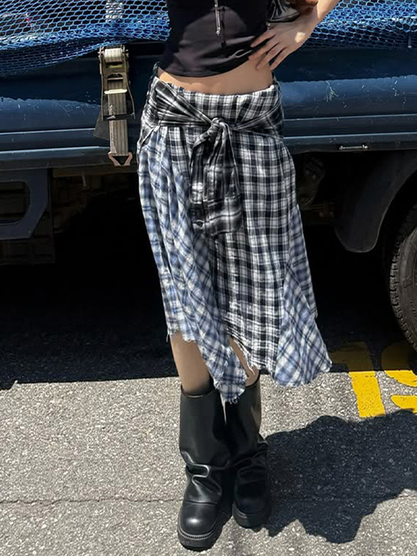 EMMIOL Falda larga de patchwork a cuadros