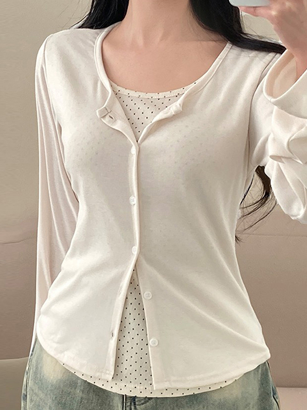 EMMIOL Cárdigan con tapeta de botones y estampado de lunares