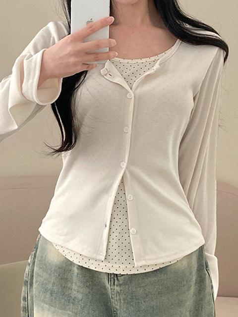 Cardigan con bottoni e stampa a pois