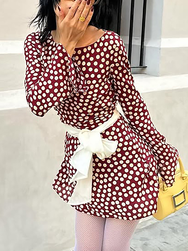 EMMIOL Polka Dot Print Slim Fit Mini Dress