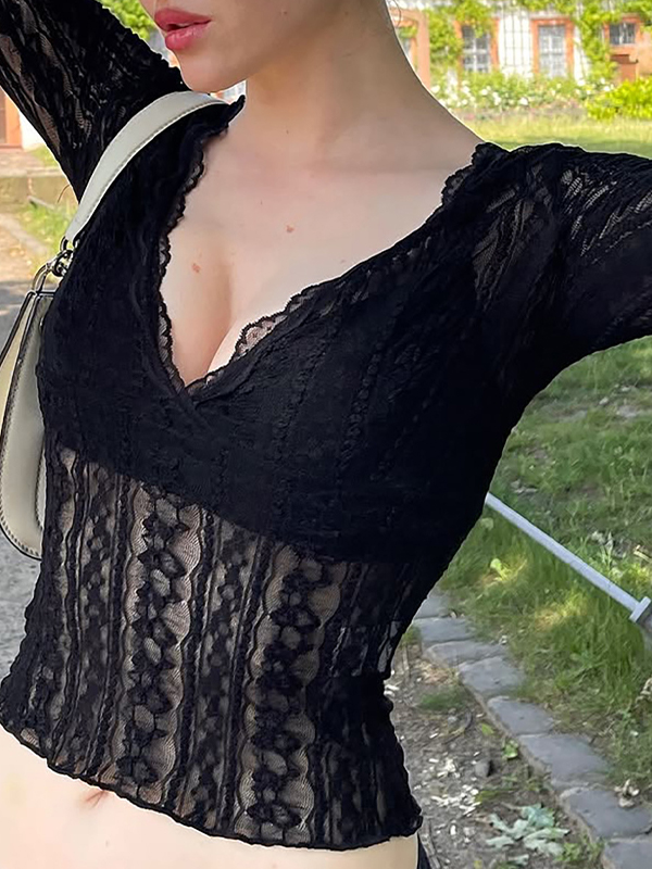 EMMIOL Lace Trim Long Sleeve