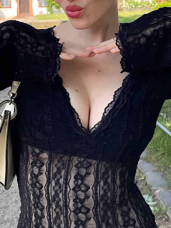 EMMIOL Lace Trim Long Sleeve