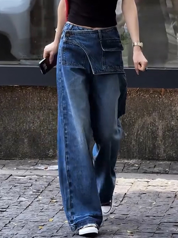 EMMIOL Slim-Fitting Patchwork Boyfriend Jeans