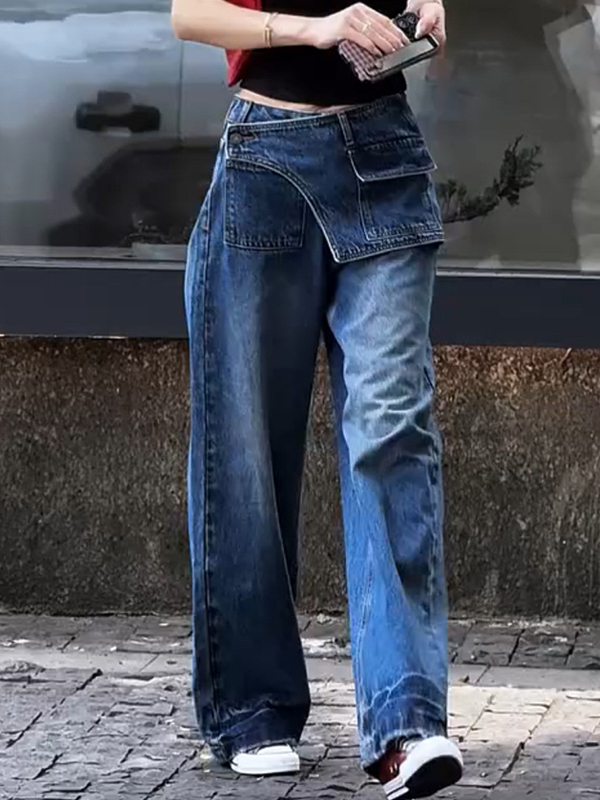 EMMIOL Slim-Fitting Patchwork Boyfriend Jeans