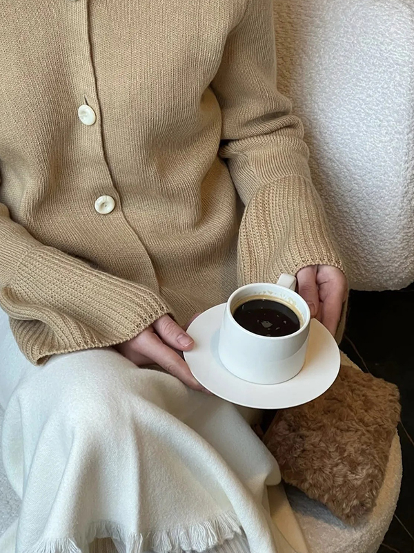 EMMIOL Solid-Coloured Knitwear Cardigan