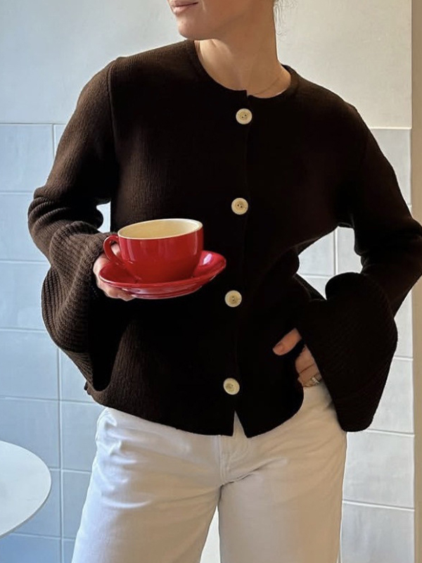 EMMIOL Solid-Coloured Knitwear Cardigan