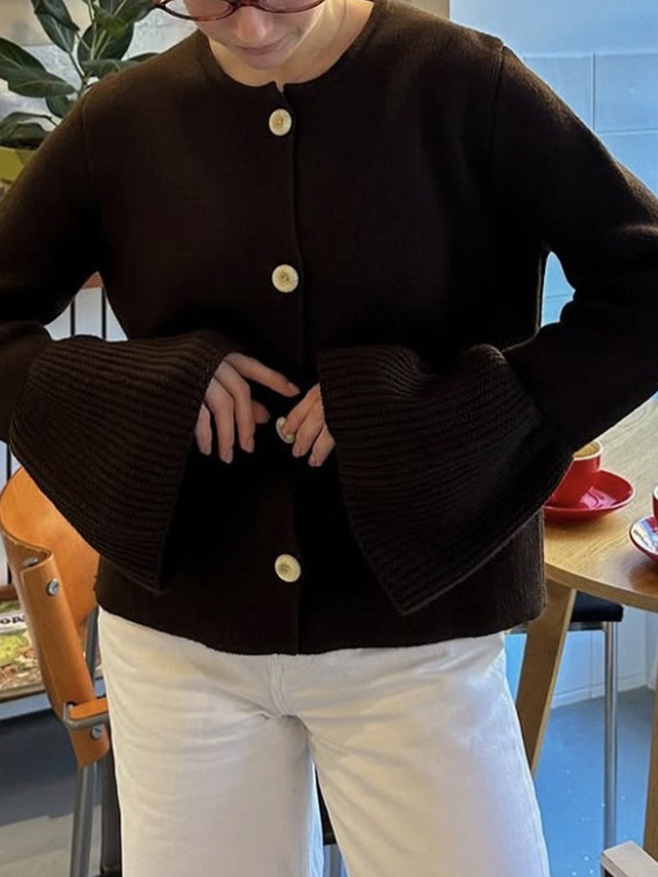 EMMIOL Solid-Coloured Knitwear Cardigan