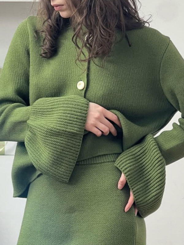 EMMIOL Solid-Coloured Knitwear Cardigan