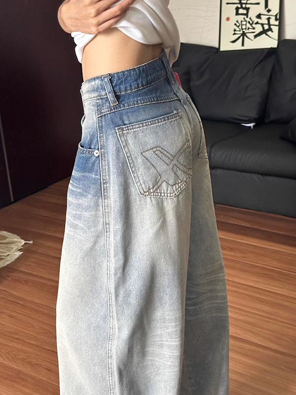 EMMIOL Vintage Curved Blade Boyfriend Jeans