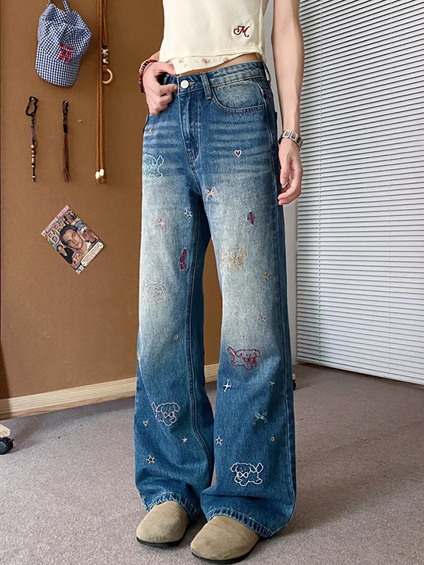 EMMIOL Vintage Embroidery Boyfriend Jeans