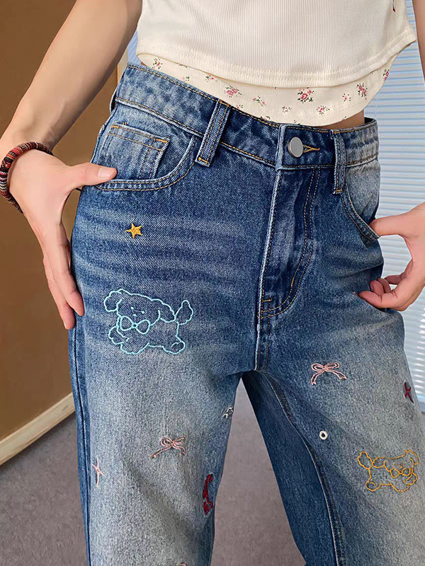 EMMIOL Vintage Embroidery Boyfriend Jeans