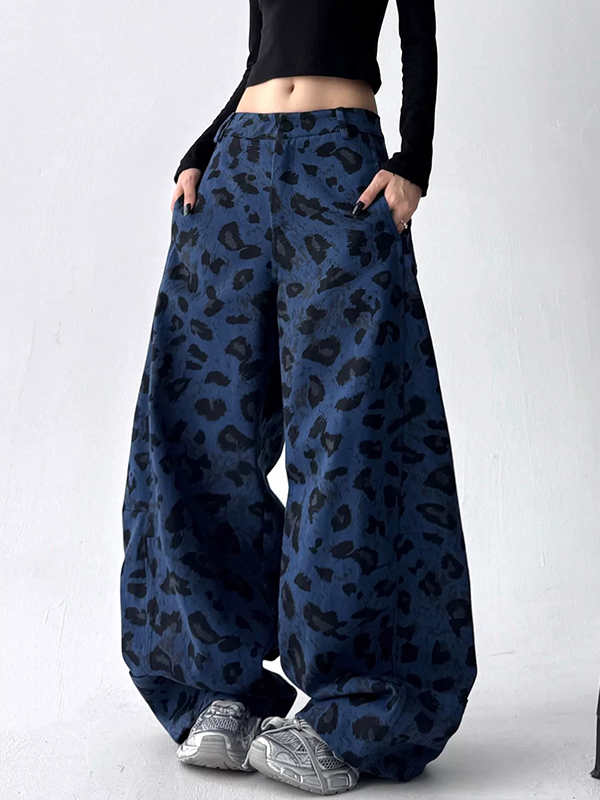 EMMIOL American Leopard Print Boyfriend Jeans