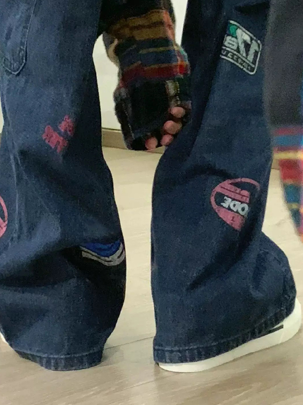 EMMIOL Retro Stamp Cancellation Boyfriend Jeans