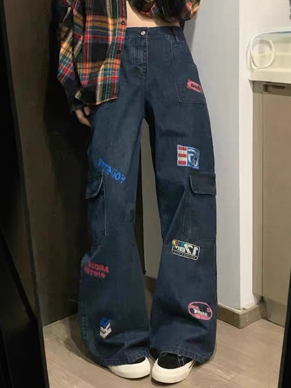 EMMIOL Retro Stamp Cancellation Boyfriend Jeans