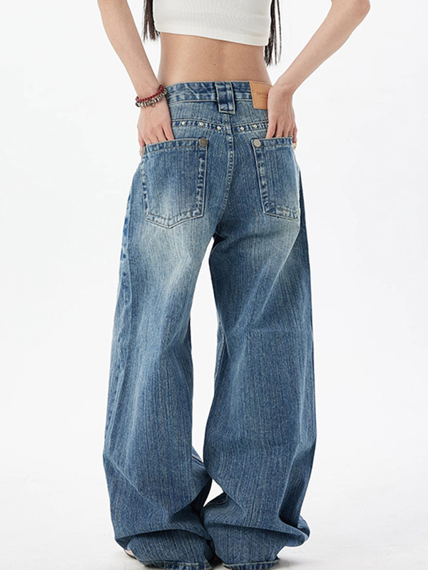 EMMIOL Retro Niche Studs Boyfriend Jeans