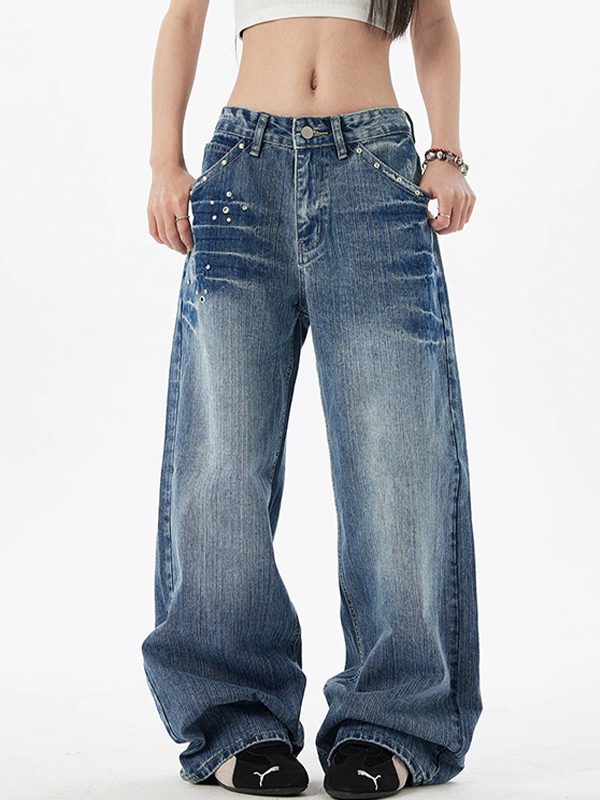 EMMIOL Retro Niche Studs Boyfriend Jeans