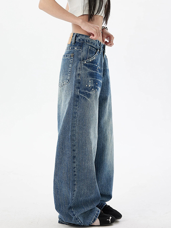 EMMIOL Retro Niche Studs Boyfriend Jeans