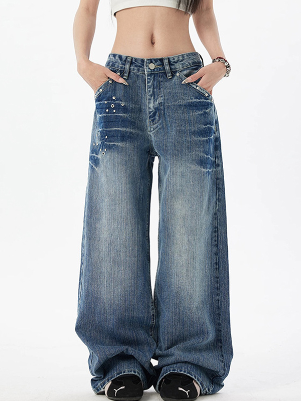 EMMIOL Retro Niche Studs Boyfriend Jeans