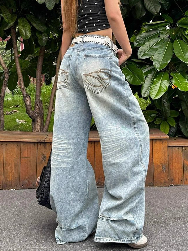 EMMIOL American-Style Relaxed Wash Boyfriend Jeans