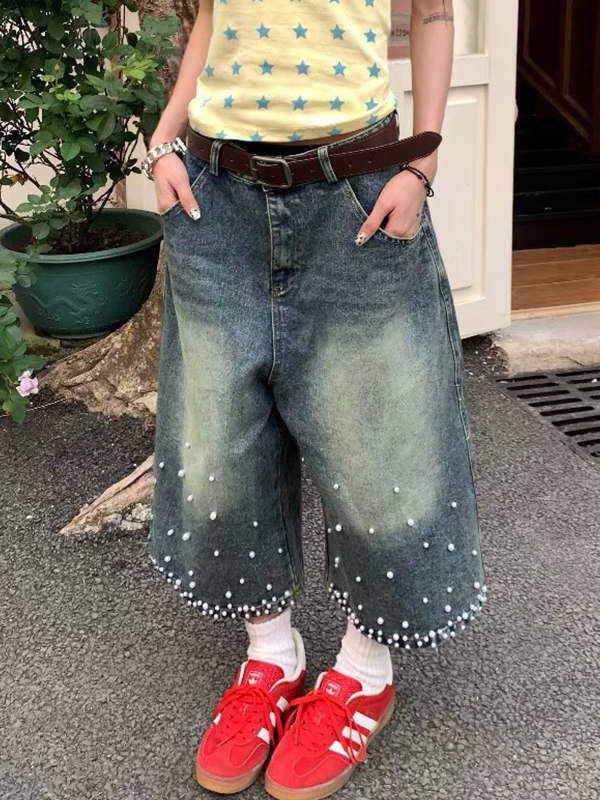 EMMIOL Pantalones cortos vaqueros de diseño vintage americano