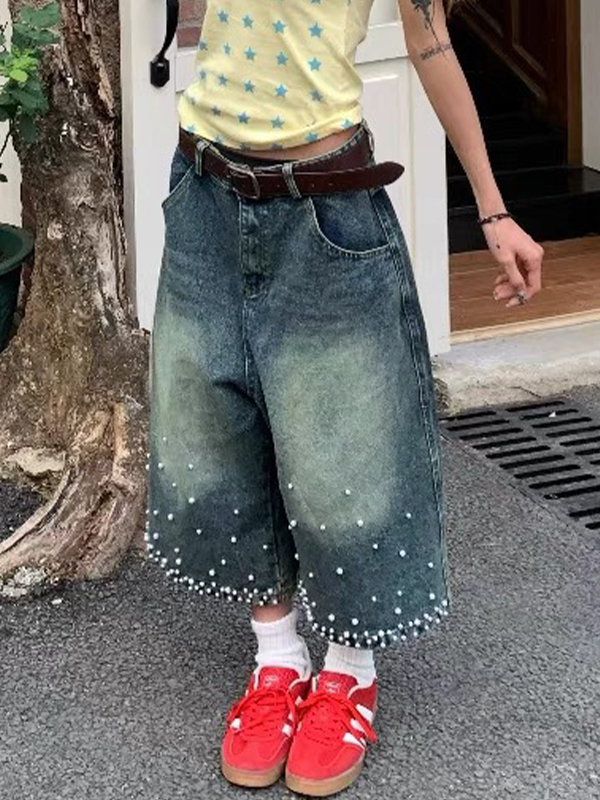 EMMIOL Pantalones cortos vaqueros de diseño vintage americano