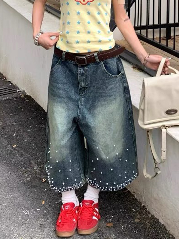 EMMIOL Pantalones cortos vaqueros de diseño vintage americano