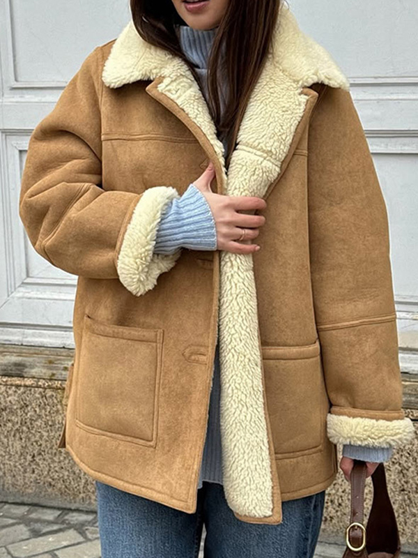 EMMIOL Lapel Suede Coat