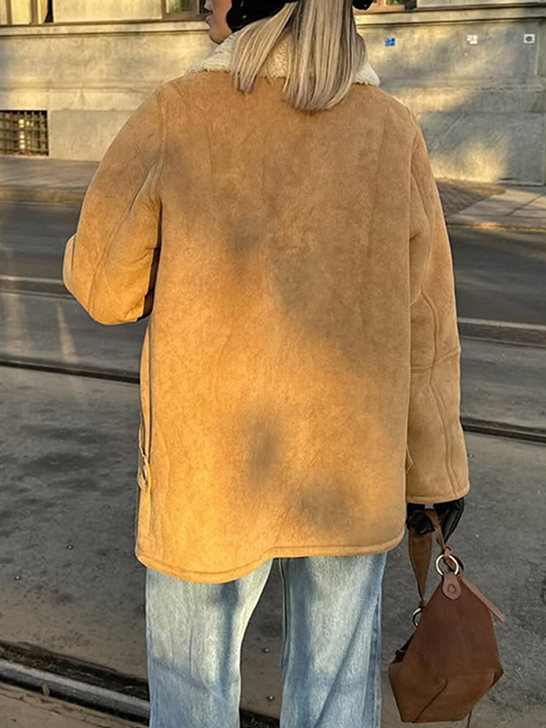 EMMIOL Lapel Suede Coat