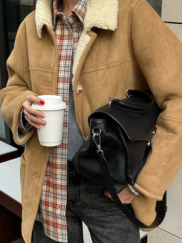 EMMIOL Lapel Suede Coat