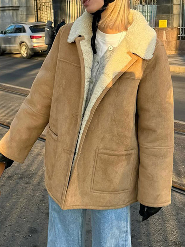 EMMIOL Lapel Suede Coat