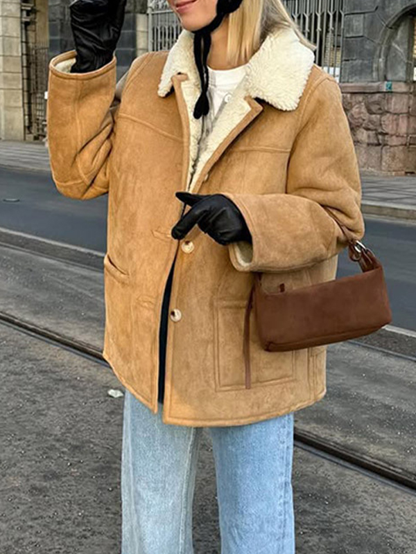 EMMIOL Lapel Suede Coat