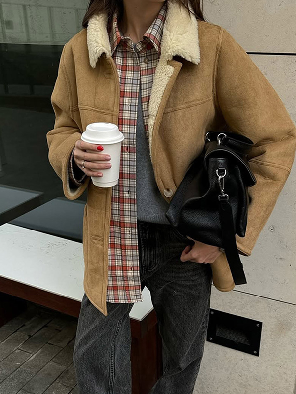 EMMIOL Lapel Suede Coat