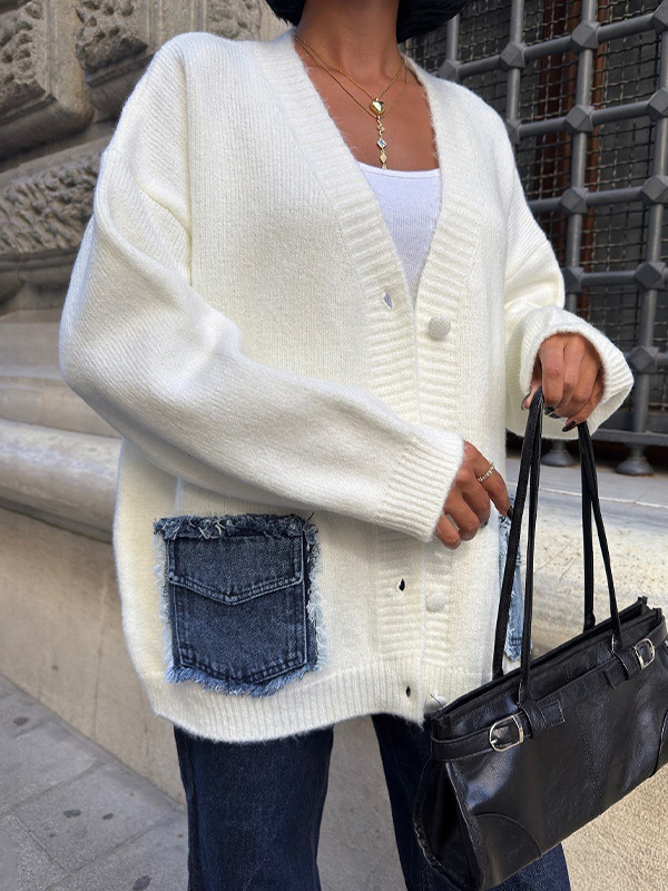 EMMIOL Cárdigan retro de patchwork vaquero