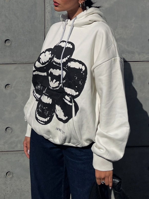 EMMIOL Sudadera con capucha y estampado de boca