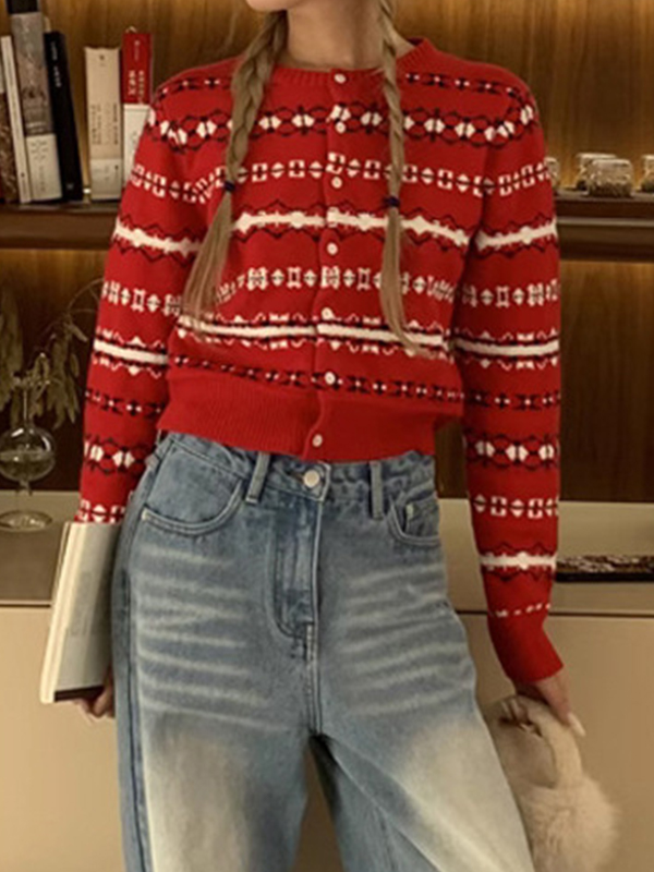 EMMIOL Cárdigan de rayas rojas