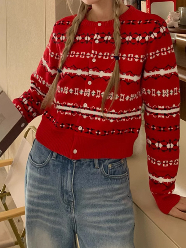 EMMIOL Cárdigan de rayas rojas