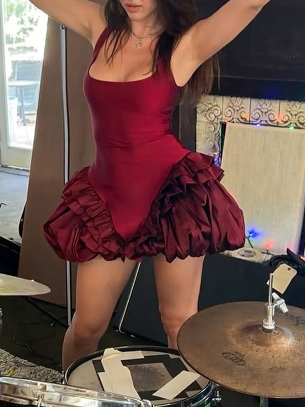 EMMIOL Christmas Solid Colour Mini Dress