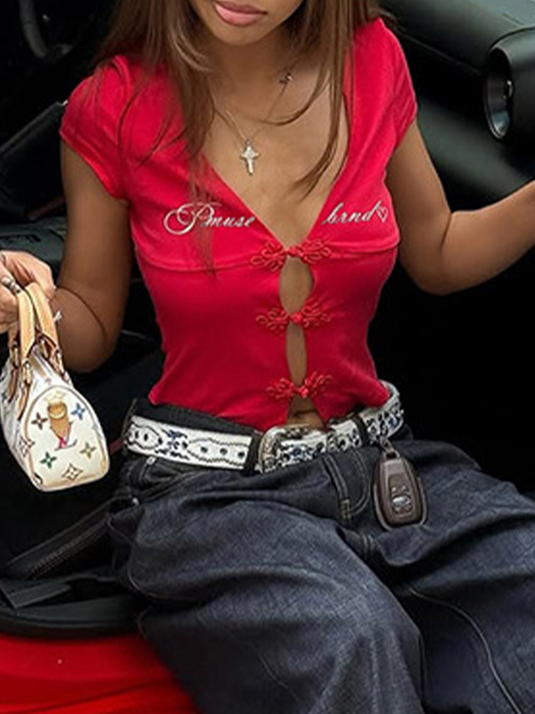 EMMIOL Kurzarmshirt mit Buchstabenprint für heiße Mädchen