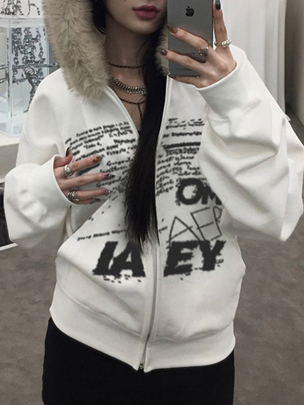 EMMIOL Chaqueta con estampado de letras de temática oscura